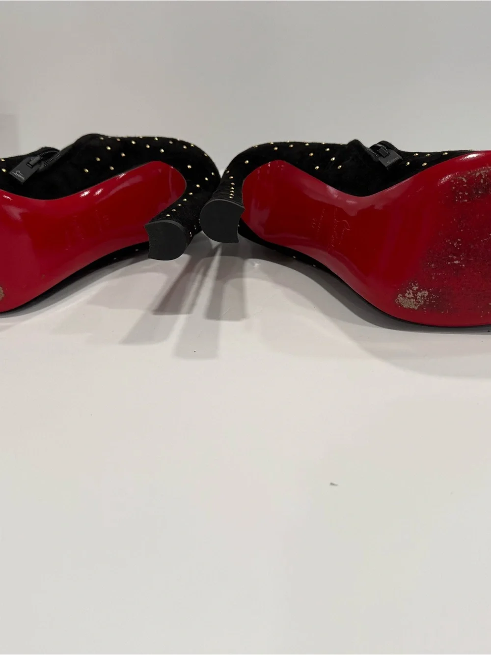 Christian Louboutin Black Suede Studded Red-Sole Ankle Booties